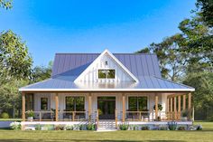 this is a computer rendering of a small house with porches and covered patios