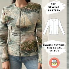 a women's jacket with an image of a sailboat on it and the sewing pattern