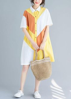 Style yellow Cotton Tunics lapel patchwork baggy summer Dresses

This dress is made of cotton or linen fabric, soft and breathy. 

Flattering cut. Makes you look slimmer and matches easlily.
 
Materials used: cotton blended

Measurement:Size S/US-2/EUR-34   
bust 110cm / 42.9"
Shoulder 51cm / 19.89"
length 94cm / 36.66"
Sleeve length 19cm / 7.41"


Size M/US-2/EUR-34   
bust 114cm / 44.46"
Shoulder 52cm / 20.28"
length 95cm / 37.05"
Sleeve length 20cm / 7.8"


Size L/US-2/EUR-34   
bust 118cm / Summer Linen Patchwork Dress, Summer Linen Dress With Patchwork, Yellow Patchwork Dress For The Beach, Beach Linen Patchwork Dress, Yellow Patchwork Dress For Beach, Beach Linen Dress With Patchwork, Yellow Patchwork Beach Dress, Yellow Patchwork Summer Dresses, Yellow Summer Dresses With Patchwork