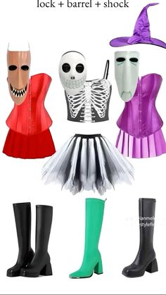 halloween costumes and accessories with text overlay