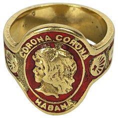 Iconic and collectible Cartier Havana Cigar Band Ring in 18k gold with matte red enamel. There is loss on enamel on both sides (see pix) and some on central motif. Gold is in good condition, not worn. 1970. Size 5. Havana Cigars, Vintage Ashtray, Matte Red, Cigars, Jewelry Inspo, Havana, Cartier, Vintage Rings, Band Rings