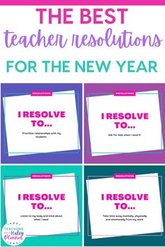 the best teacher's resolutions for the new year are in pink, blue and purple