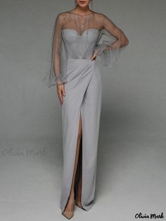 Olivia Mark - Seductive Strapless Pearl Bodycon Dress Silver Soiree Dresses, Sheer Fitted Evening Dress For Prom, Fitted Summer Evening Dress With Sheer Sleeves, Elegant Sheer Strapless Evening Dress, Strapless Sheer Evening Dress, Grey Gowns Elegant, Silver Dresses Elegant, Silver Gown, Strapless Evening Dress