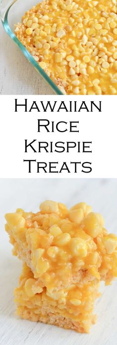 hawaiian rice krispie treats with text overlay