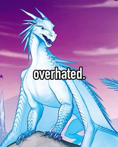 a white dragon sitting on top of a rock with the words overrated above it