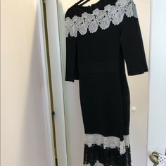 Worn Once, Perfect Condition. Fits More Like An Xxs Elegant Lace Trim Dress For Dinner, Black Sheath Dress With Lace Trim, Black Lace Trim Sheath Dress, Yigal Azrouel, Sheath Dress, Lace Trim, Checks, Midi Dress, Trim