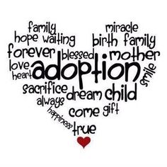 a heart shaped word with the words adoption written in different languages, including one child