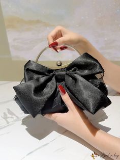 Bird in Bag - Satin Evening Clutch Bag with Rhinestone Butterfly Knot Decoration for Party, Black Decoration For Party, Ruched Bag, Black Evening Bag, Butterfly Knot, Grey Bag, Satin Bags, Evening Clutch Bag, Evening Clutch, Bird In Bag