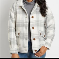 Nwot Maurices Plaid Jacket Must Have Outfits, Button Down Jacket, Gray Plaid, 90s Grunge, Plaid Jacket, Petite Women, Plaid Print, Winter Clothes, Sweater Weather