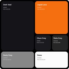 an orange and black business card with different colors