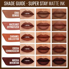 Brown Lipstick Shades, Coffee To Go Cup, Maybelline Matte Ink, Fall Lipstick Colors, Superstay Maybelline, Lipstick Guide, Maybelline Superstay Matte Ink, Brown Matte Lipstick, Skin Tone Makeup