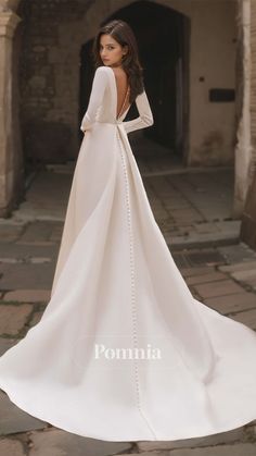 https://pomnia.com/products/dress-341328 Satin Wedding Dress With Long Sleeves, Elegant Flowy Wedding Dress, Satin Wedding Dress With Lace Sleeves, A Line Long Sleeve Wedding Dress, Simple Elegant Wedding Dress With Sleeves, Silk Long Sleeve Wedding Dress, Silk Wedding Dress With Sleeves, Long Sleeve Wedding Dress Satin, Satin Wedding Dress With Sleeves