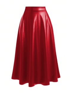 Plus Size Solid Color Casual A-Line Skirt New Year Maxi Women Skirt Red Casual   Fabric Plain Flared Slight Stretch  Women Plus Clothing, size features are:Bust: ,Length: ,Sleeve Length: Lace Vest Top, Plus Size Fall, Lace Vest, Aline Skirt, Jumpsuit Pattern, Leggings Pattern, Leggings Casual, Line Skirt, Plus Size Skirts