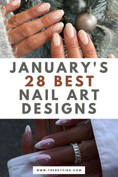 Discover 28 stunning nail designs perfect for January! From cozy winter themes to sparkling New Year's styles, these must-try manicures will elevate your look. Click to find your next favorite nail art inspiration! Nails That Go With Rose Gold Ring, Valentine’s Day Design Nails, Nails Designs That Grow Out Well, Neutral Nail Patterns, Nail Ideas Acrylic New Years, January Theme Nails, Nail Designs For January Winter, January Nails Aesthetic, January Themed Nails