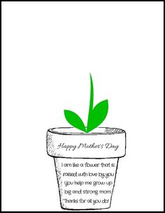 a drawing of a plant in a pot with the words happy mother's day on it