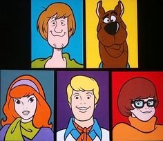 the cast of scooby and friends painted on canvass