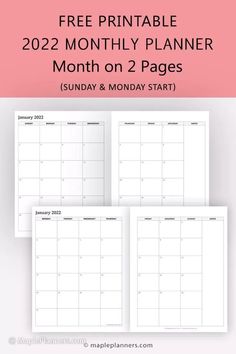 three calendars with the text free printable month on 2 pages