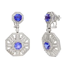 Tanzanite Diamond Gemstone Stud Earring, 18k White Gold Natural Certified Diamond Statement Earrings For Women, Dangle Wedding Earring Gift STONE DETAILS : ❋ Stone : Tanzanite & Diamond  ❋ Stone Size : 7.00 MM Approx. (± 0.20 MM) ❋ Stone Shape : Hexagon Cut ❋ Stone Weight : 7.15 Cts. Approx. ❋ Stone Color : As Shown In Picture ❋ Stone Type : Natural ❋ Diamond Weight : 2.16 Cts. Approx. ❋ Diamond Shape : Round Cut ❋ Diamond Quality : EF-VS-SI ❋ Diamond Type : Natural METAL DETAILS : ❋ Metal Purit Wedding Earring, Tanzanite Diamond, Earring Gift, Gemstone Stud Earrings, White Gold Earrings, Gemstone Studs, Jewellery Designs, Handmade Fashion, Diamond Stone