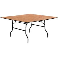 a wooden table with black legs on a white background