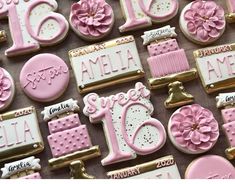 Pink Sweet 16 Cookies, Sweet 16 Cookies Decorated Rose Gold, Sweet 16 Decorated Cookies, Sweet 16 Cookies Decorated, Sweet 16 Birthday Cookies, 16 Birthday Cookies, Sweet 16 Sugar Cookies, Sweet 16 Party Decor