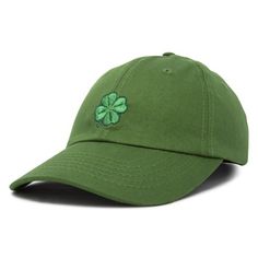 a green hat with shamrock embroidered on the front