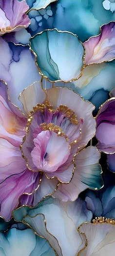 an image of some flowers that are in the middle of it's petals and gold trim