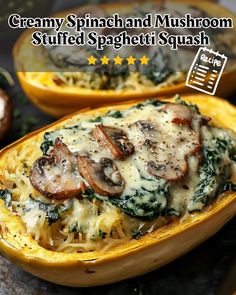 creamy spinach and mushroom stuffed spaghetti squash