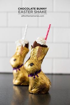 chocolate bunny easter shake in gold foil