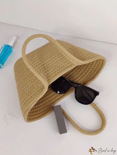 BirdinBag - Sleek Straw Handbag: Embrace Minimalism Solid Color Rectangular Travel Bag, Rectangular Solid Color Travel Bag, Spring Solid Color Hobo Bag For Daily Use, Spring Daily Use Hobo Bag, Solid Color Summer Satchel Shoulder Bag, Solid Color Beach Shoulder Bag, Rectangular Solid Color Bags For Daily Use, Solid Color Satchel Bag For Summer, Simple Beige Satchel Shoulder Bag