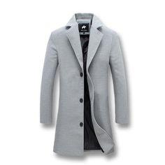 West Louis™ Business-Man Windproof Long Coat Single Breasted Cotton Winter Outerwear, Classic Cotton Outerwear For Winter, Classic Winter Cotton Outerwear, Fitted Gray Cotton Outerwear, Gray Cotton Business Outerwear, Modern Gray Winter Outerwear, Slim Fit Coat, Windproof Jacket, Jackets Men Fashion