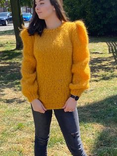 This mohair sweater is fitted but with a certain size Simple with only a work on the top of the sleeves Its yellow color is well rendered by the photos It is 60cm long And 50 cm wide Available immediately Or in other sizes and or color Model makes a size S This mohair is hairy which gives it all its charm difficult to bring out the hairs in the photos the same in white https://www.etsy.com/fr/listing/879341428/pull-mohair-pull-mohair-blanc-puff?ref=shop_home_active_1&frs=1 - maintenance: a 3 Pull Mohair, Mohair Sweater, Yellow Sweater, Pullover Sweater Women, Yellow Color, Puff Sleeves, Pullover Sweaters, Puff Sleeve, Bring It On