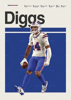 Stefon Diggs poster featuring a mid century modern design style. The high-quality print showcases a beautiful digital drawing of Stefon Diggs. Perfect for any Buffalo Bills fan looking to add some flair to their living space. Football Poster Design, Poster Styles, American Football Poster, Anime Tshirts, Sport Posters, Baseball Wallpaper, Square Poster