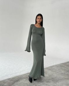 Maxi Dress Outfit, Long Knitted Dress, Sweater Maxi Dress, Flare Long Sleeve, Skirt Maxi, Knitted Bodycon Dress, Body Con Dress, Beach Wear Dresses, Maxi Dress Cotton