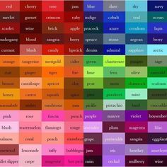 an image of different colors that are in the same color scheme, each with different words