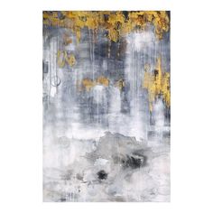 an abstract painting with yellow and grey colors