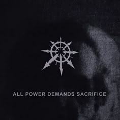 the cover art for all power demands sacrifice, which features an image of a