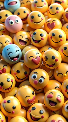 many smiley faces are grouped together and smiling