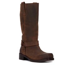 Discover rugged elegance with these mid-calf boots, featuring a striking harness detail. Crafted from premium leather with an aged effect for a vintage, worn-in look, these boots exude character and style. Perfect for making a statement with any outfit. From Vintage Foundry Co. Calf Boots, Mid Calf Boots, Mid Calf, Fashion Shoes, Shoe Boots, Boots, Leather