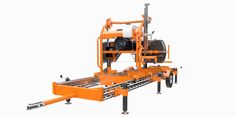 an orange machine is shown with wheels attached to it's back and side end