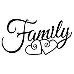 the word family written in cursive writing with hearts