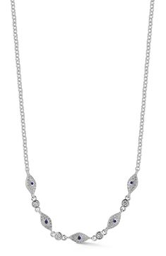 evil eye pendants. zirconia–centeredWard off misfortune with this elegant necklace that suspends cubic 19" length; 3/8"W x 1/4"L pendant 18k-gold plate or rhodium plate/cubic zirconia Imported Elegant Necklace, Evil Eye Pendant, Evil Eye Necklace, Elegant Necklaces, Keep Jewelry, Eye Necklace, Girls Accessories, Evil Eye