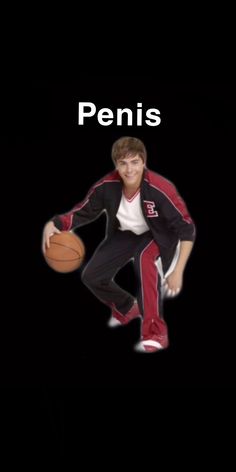 a man holding a basketball on top of a black background with the words pennis