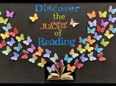 an open book with butterflies on it and the words discovering the magic of reading