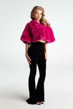 Cropped fur coats are our muse this season. Made of high-quality, environementally-friendly fur fabric, this chic coat is a perfect addition to your wardrobe. Its cropped design adds playfulness while the plush material adds warmth. Faux eco-friendly fur Cropped design Buckle included Dry clean only Glamorous Faux Fur Coat With Fur Trim, Glamorous Faux Fur Coat With Trim, Glamorous Faux Fur Coat, Chic Fluffy Fur Coat For Party, Chic Fluffy Fitted Fur Coat, Chic Fitted Fluffy Fur Coat, Chic Faux Fur Coat For Party, Glamorous Faux Fur Coat For Winter, Party Faux Fur Outerwear In Mink