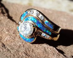 Grand Galaxy Diamond Opal Inlay 14k Gold Engagement ring and Jacket Set - Made to order Galaxy Diamond, Green Diamond Rings, Yellow Gold Diamond Ring, Green Opal, Green Diamond, Western Jewelry, Matching Rings, Gold Engagement Ring, Gold Diamond Rings