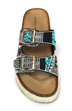 A contoured footbed comforts your every stride in a woven platform slide embellished with colorful beads and rhinestones. Synthetic upper, lining and sole Imported Asian & Pacific Islander Owned/Founded Multicolor Embellished Bohemian Sandals, Multicolor Non-slip Summer Slippers, Summer Platform Slippers, Synthetic Material, Multicolor Non-slip Slides, Multicolor Non-slip Slides For Beach, Platform Slides, Cute Sandals, Slide Sandals, Luxury Shoes