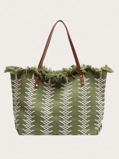 Elevate your beach day style with our Summer Chic Straw Fringed Tote Bag. Made from high-quality straw and featuring playful fringe details, this tote is both fashionable and functional. Perfect for storing your beach essentials, this bag is a must-have for any summer adventure. Color : Green Strap Type : Double Handle Details : Fringe Bag Size : Large Style : Vacation Type : Shoulder Tote Bag Closure Type : Buckle Pattern Type : Colorblock Features : High-capacity Material : Polyester Compositi Fringe Tote Bag, Straw Beach Bag, Buckles Fashion, Straw Tote Bag, Fringe Bags, Woven Tote Bag, Straw Tote, Beach Essentials, Summer Chic