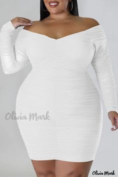 Color: White, Size: XL Plus Size Graduation, Long Sleeve Suit, Evening Mini Dresses, Gown Plus Size, Two Piece Jumpsuit, Plus Size Party Dresses, Off The Shoulder Long Sleeve, Solid Dress, White Casual