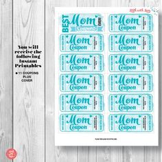 mom coupon stickers with the words mom's day written on them in blue