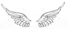 an angel wing with a halo in the middle and two wings on each side, all facing opposite directions